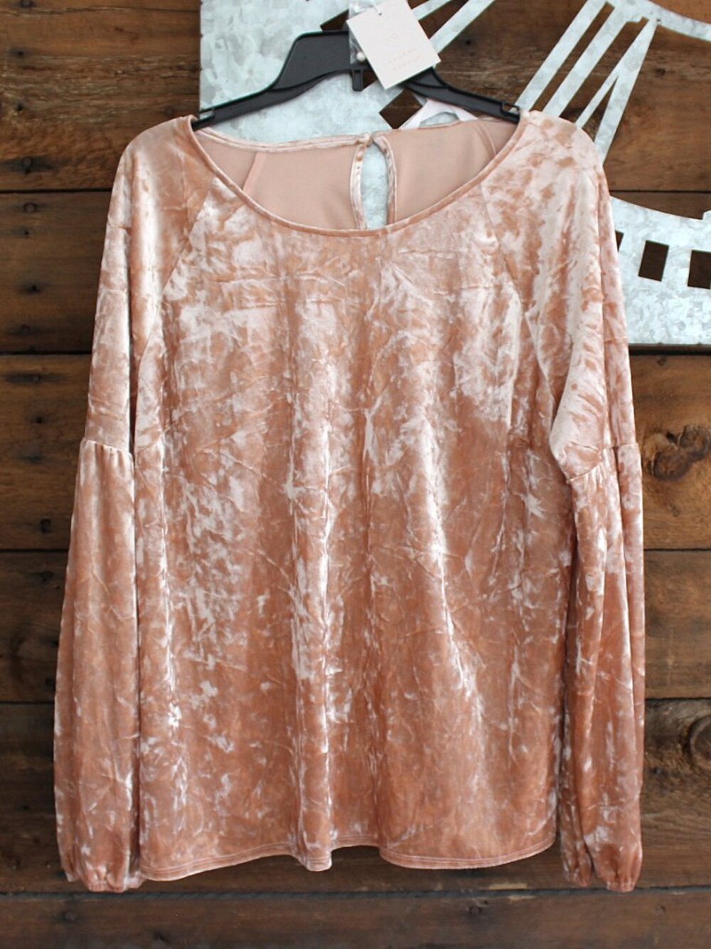 NWT LC Lauren Conrad Blush Pink Crushed Velvet Puff Sleeve Top XL